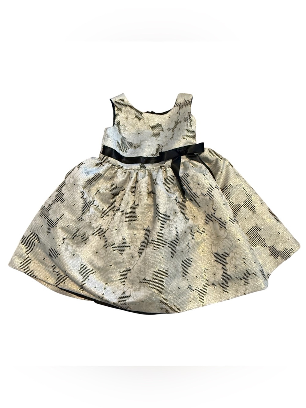 Rosenau Girls 4T Black White Floral Party Dress Bow Waist Sleeveless